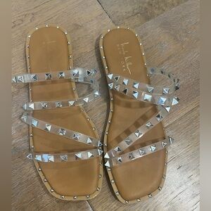Clear/silver sandals size 8